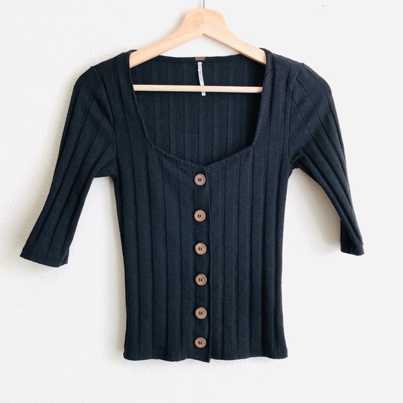 Free People Tops - Free People Black Ribbed Crop Top